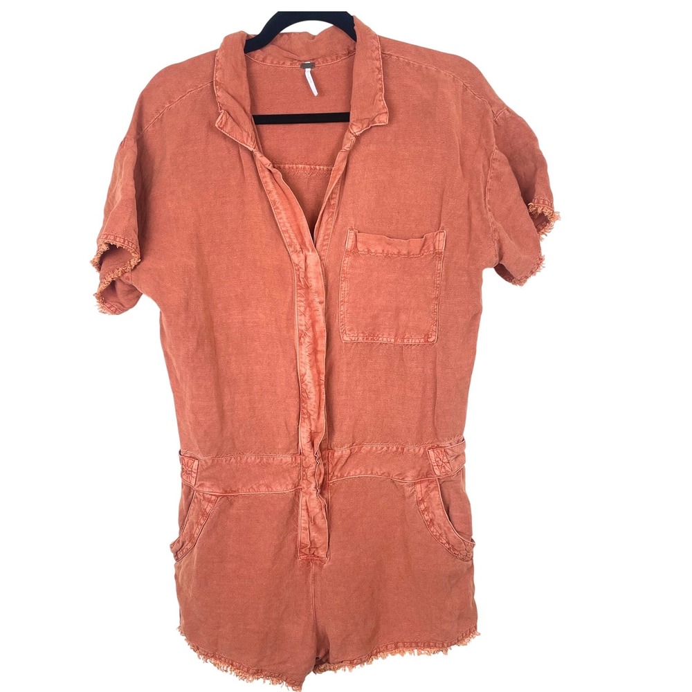 Womens Romper Sz L Linen Playsuit Utility Boho Coastal Minimalist Beachy Boho